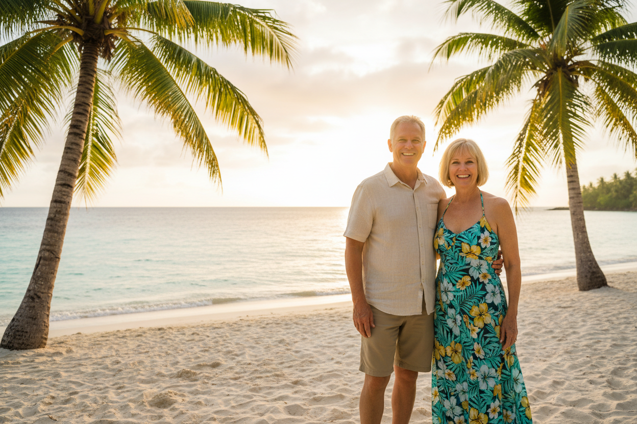 a beaming American couple retiring in the Philippines 